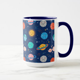 Caneca Padrão de planeta sorridente e bonito