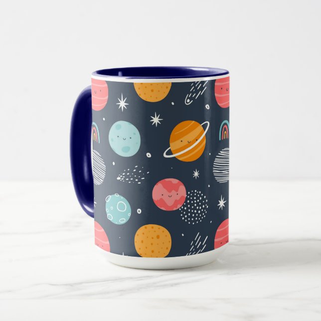 Caneca Padrão de planeta sorridente e bonito (Frente Esquerda)