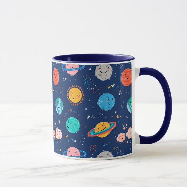 Caneca Padrão de planeta sorridente e bonito (Direita)