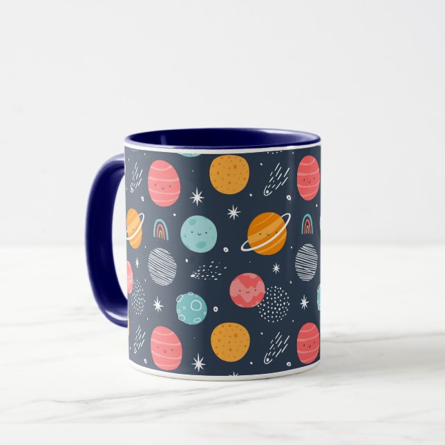 Caneca Padrão de planeta sorridente e bonito (Frente Esquerda)