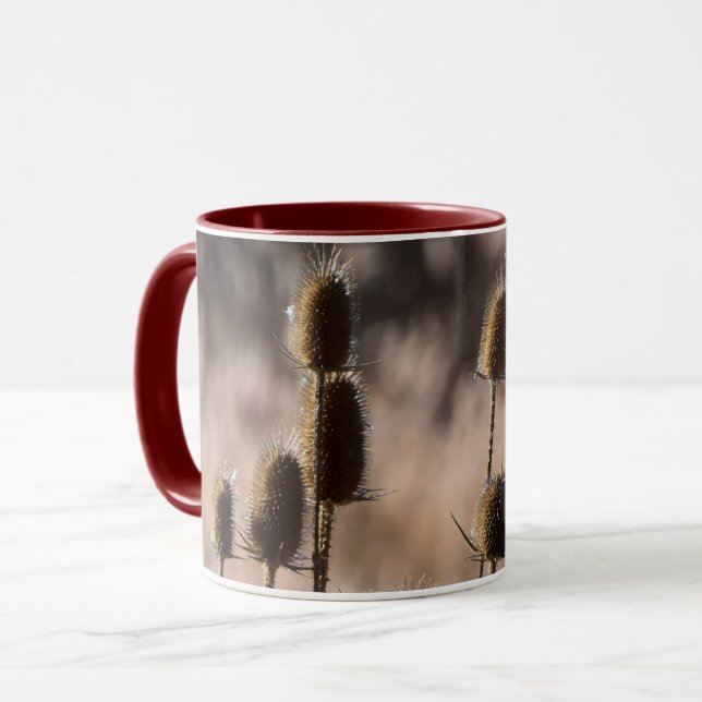 Caneca Padrão de Planta Seca de Teasel Tistle Rústico (Frente Esquerda)