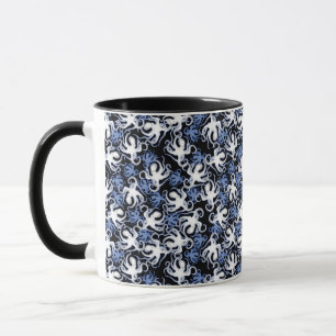 Caneca Padrão de polvo preto, branco e azul sem soldadur