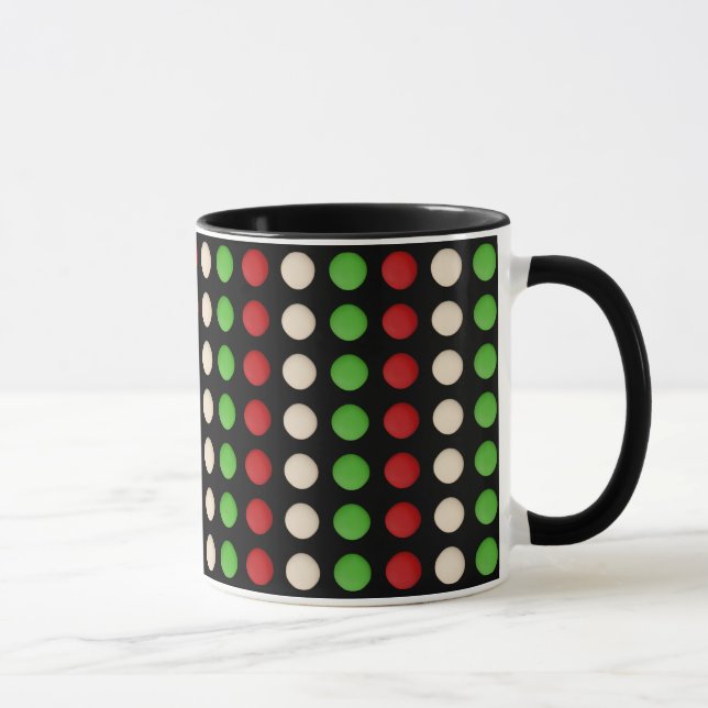 Caneca Padrão de Ponto Branco Verde Vermelho (Direita)