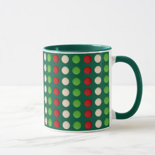 Caneca Padrão de ponto branco verde vermelho