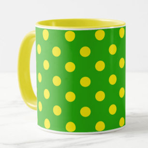 Caneca Padrão de Pontos Amarelos em Fundo Verde