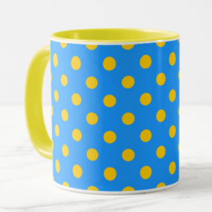 Caneca Padrão de Pontos Amarelos Sobre Azul
