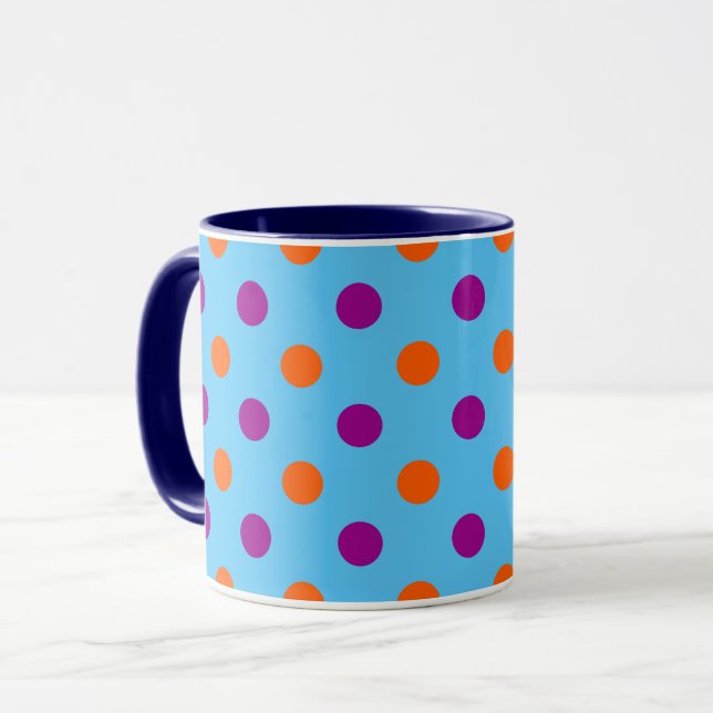 Caneca Padrão de Pontos Azul Roxo Laranja (Frente Esquerda)