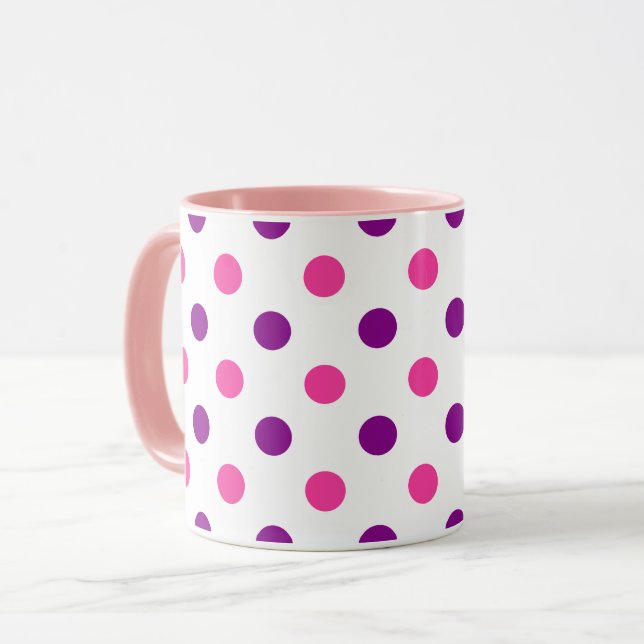 Caneca Padrão de Pontos Brancos Roxos e Rosas  (Frente Esquerda)