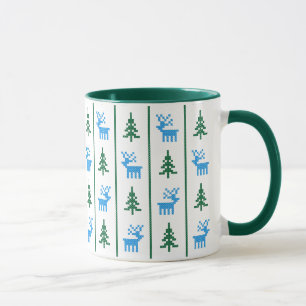 Caneca Padrão de pontos cruzados de cervejas e árvores 