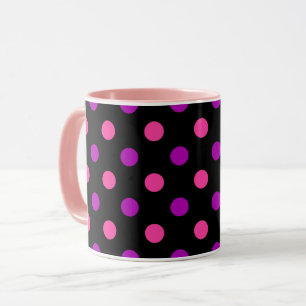 Caneca Padrão de Pontos Polka Rosa Roxo Preto 