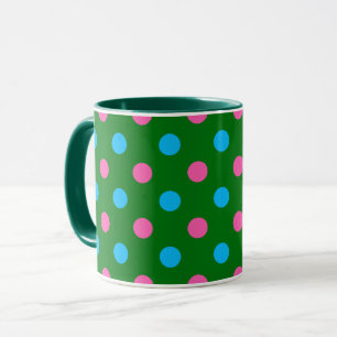 Caneca Padrão de Pontos Verde Rosa Azul