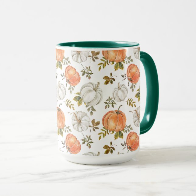 Caneca Padrão de Pumpkin de Aquarela de Queda (Frente Esquerda)