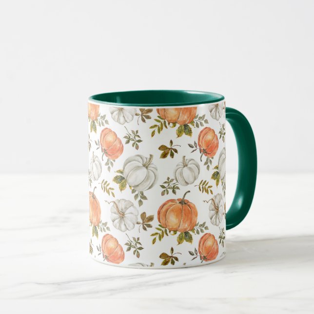 Caneca Padrão de Pumpkin de Aquarela de Queda (Frente Esquerda)