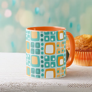 Caneca Padrão de Quadrados e Pontos do Meio do Século em 