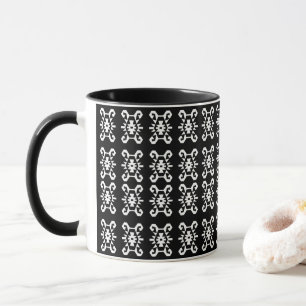 Caneca Padrão de Quilim Branco e Preto do Estilo Étnico