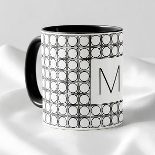Caneca Padrão de Rattan Moderno Monograma Inicial Preto C