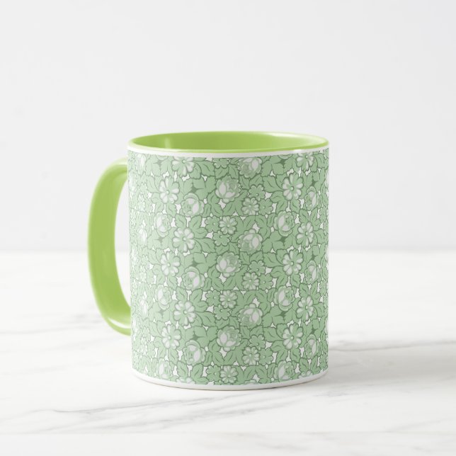 Caneca Padrão de rosa com luz verde (Frente Esquerda)