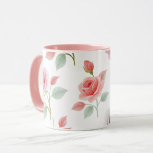 Caneca Padrão de Rosa Rosa, cor suave,