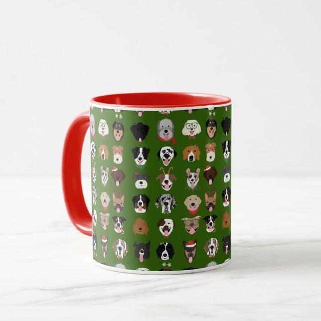 Caneca Padrão de Rosto de Cão de Natal (Frente Esquerda)