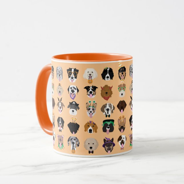 Caneca Padrão de Rostos de Cachorro Halloween (Frente Esquerda)