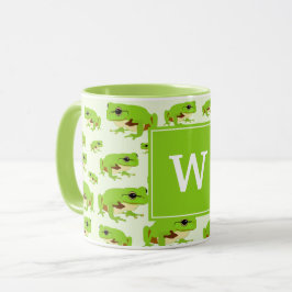 Caneca Padrão de Sapo de Árvore Verde Cuta do Monograma P