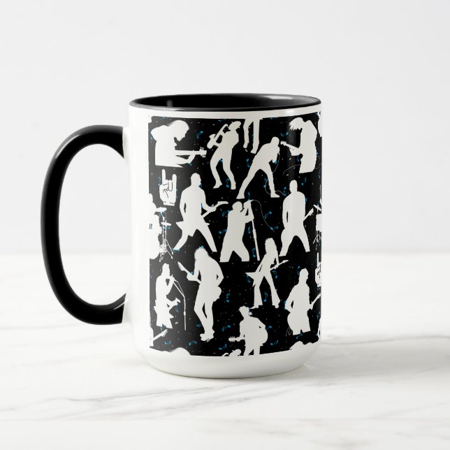 Caneca Padrão de silhueta de Banda rochosa.w preto BG (Esquerda)