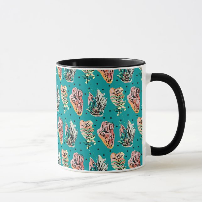 Caneca Padrão de Suculência do Cactus Gráfico Abstrato (Direita)