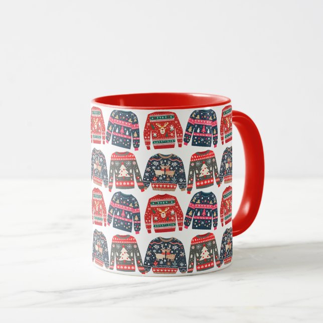 Caneca Padrão de Suéteres de Natal Feios (Frente Esquerda)