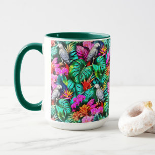 Caneca Padrão de Superfície Contínuo Selva Sonhos Papagai