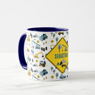 Caneca Padrão de Tema de Construção Azul