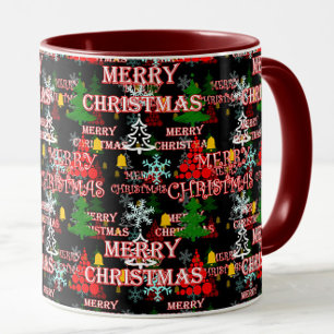 Caneca Padrão de texto decorativo Feliz Natal Design 
