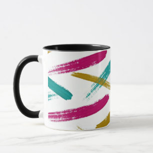 Caneca Padrão de Traços Vibrantes, Azul-ciano, Magenta e