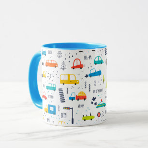 Caneca Padrão de Tráfego Colorido de Carros