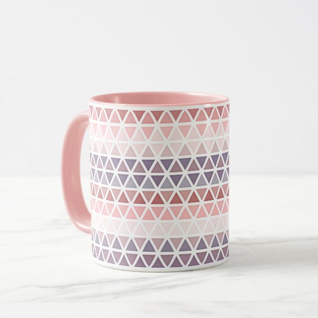 Caneca Padrão de Triângulo Mágico Rosa Púrpura Pastel (Frente Esquerda)