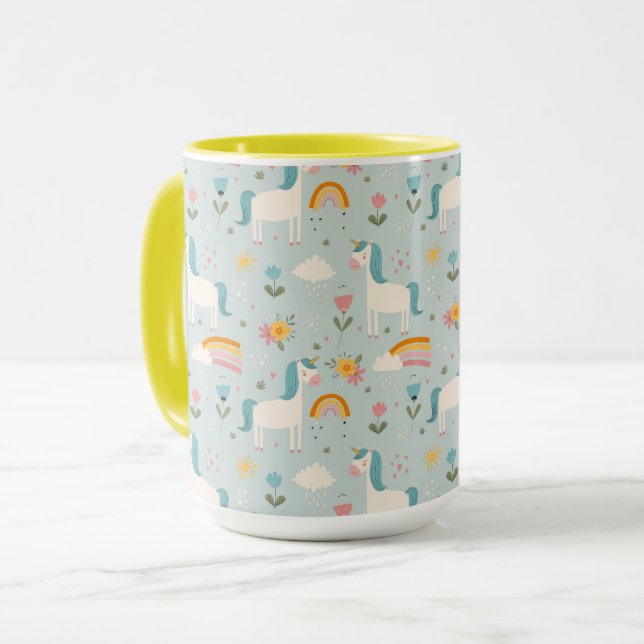 Caneca Padrão de Unicórnio do Arco-Íris Cute pastel (Frente Esquerda)