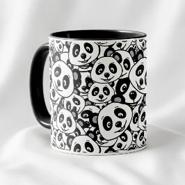 Caneca Padrão de Urso Panda Fofo Preto e Branco Moderno