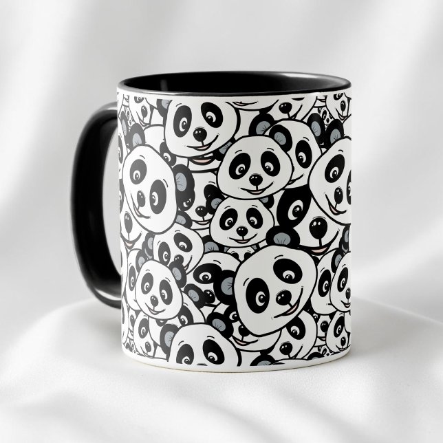 Caneca Padrão de Urso Panda Fofo Preto e Branco Moderno (Modern Black and White Cute Panda Bear Pattern Mug)