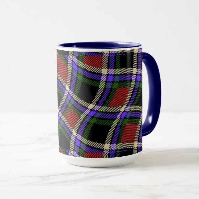 Caneca Padrão de Wavy Tartan Verde Vermelho Roxo Branco C (Frente Esquerda)