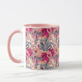 Caneca Padrão de Wren do Hibiscus Tropical Retro