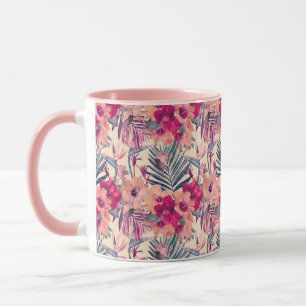 Caneca Padrão de Wren do Hibiscus Tropical Retro