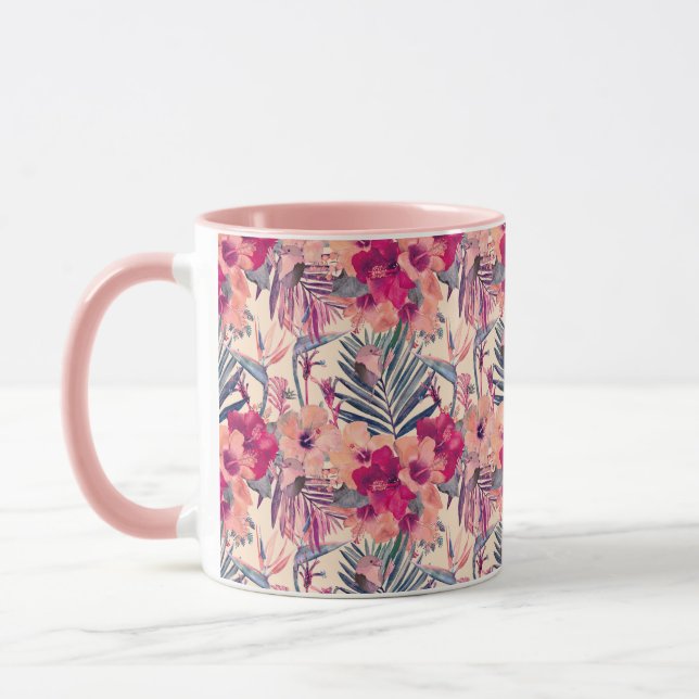 Caneca Padrão de Wren do Hibiscus Tropical Retro (Esquerda)