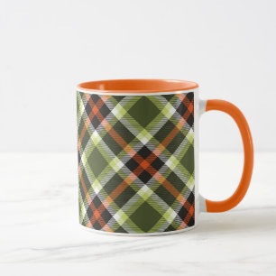 Caneca Padrão de Xadrez de Folhagem Moderna do outono