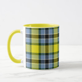 Caneca Padrão de Xadrez do Tartan Azul e Amarelo moderno