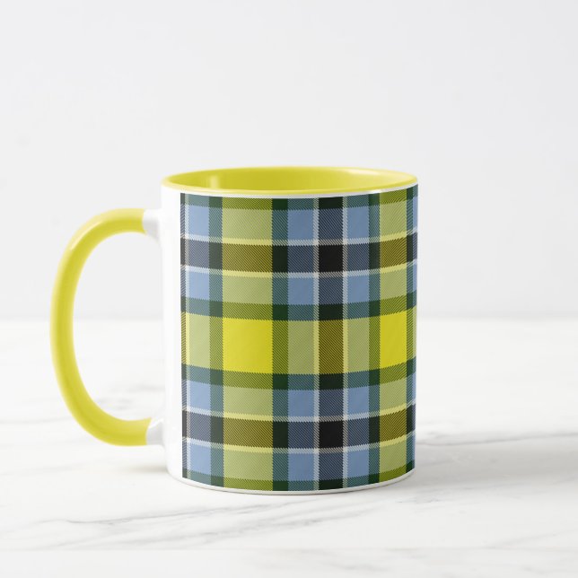 Caneca Padrão de Xadrez do Tartan Azul e Amarelo moderno (Esquerda)