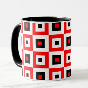 Caneca Padrão de Xadrez Quadrados Vermelhos Pretos e Bran