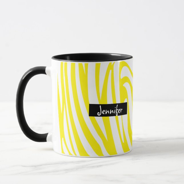 Caneca Padrão de Zebra Amarelo-Branco e Estimulado Monogr (Esquerda)