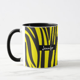 Caneca Padrão de Zebra Amarelo e Preto-Striped Monograma