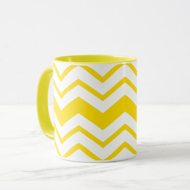Caneca Padrão de ziguezague em chevron branco amarelo Des (Frente Esquerda)