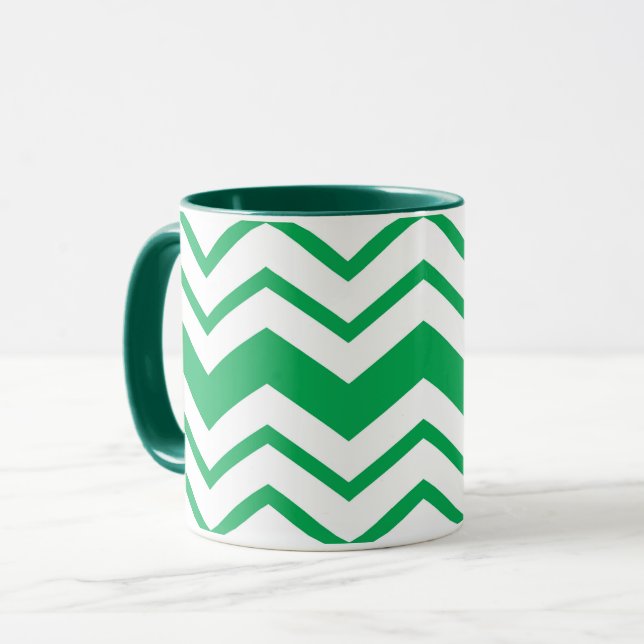 Caneca Padrão de ziguezague em chevron verde e branco  (Frente Esquerda)