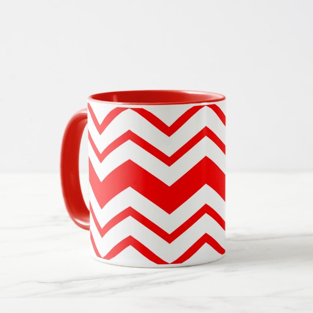 Caneca Padrão de ziguezague em chevron vermelho e branco  (Frente Esquerda)